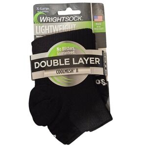 Wrightsock Coolmesh II Lo Quarter Black Double Layer Running Socks Mens XL NEW